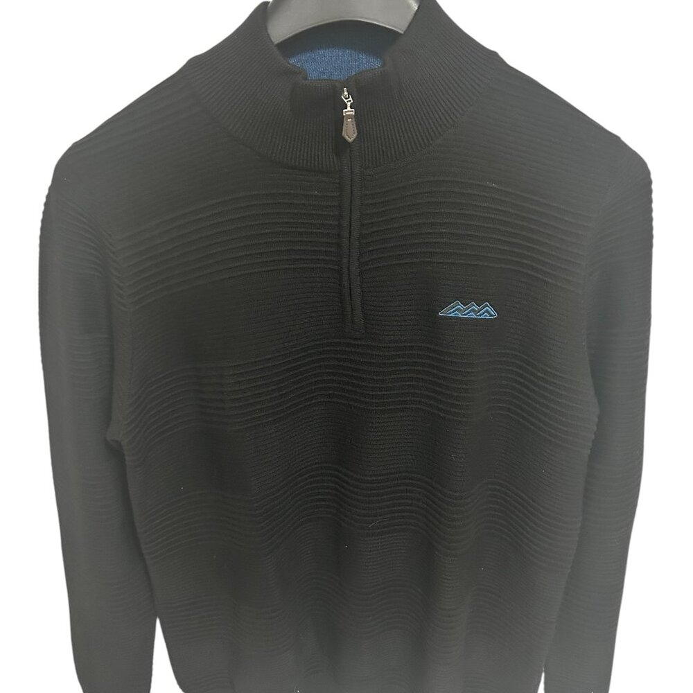 Bugatchi 1/4 Zip Mock Neck Pullover Sweater Mens Size XL Black Logo
